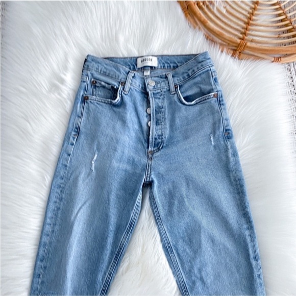 AGOLDE Nico High-Rise Skinny Jeans Distressed Light Indigo Raw Hem Button Fly 23 - Picture 5 of 15